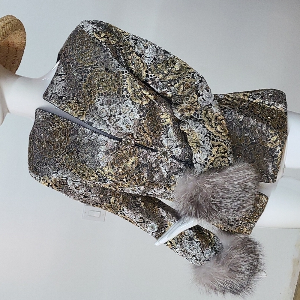 Michael Casey Couture Neiman Marcus Fox Cuff Silk Rhinestone Jacket Blazer